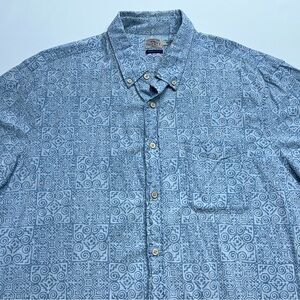 Faherty Button Up Shirt Mens XL Short Sleeve Blue Indigo Dyed Tropical Hawaiian